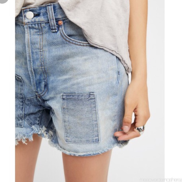 denim patch shorts